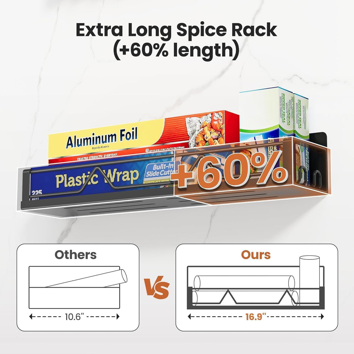 16.9 Inch Large Capacity Magnetic Spice Rack for Refrigerator Black
