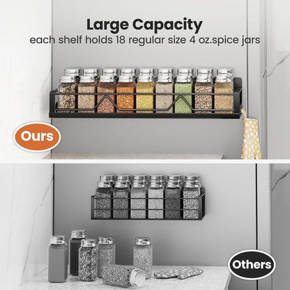 16.9 Inch Large Capacity Magnetic Spice Rack for Refrigerator Black