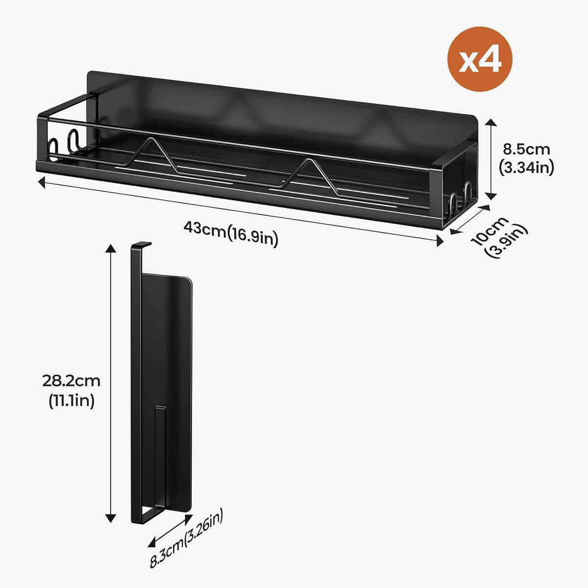 16.9 Inch Large Capacity Magnetic Spice Rack for Refrigerator Black