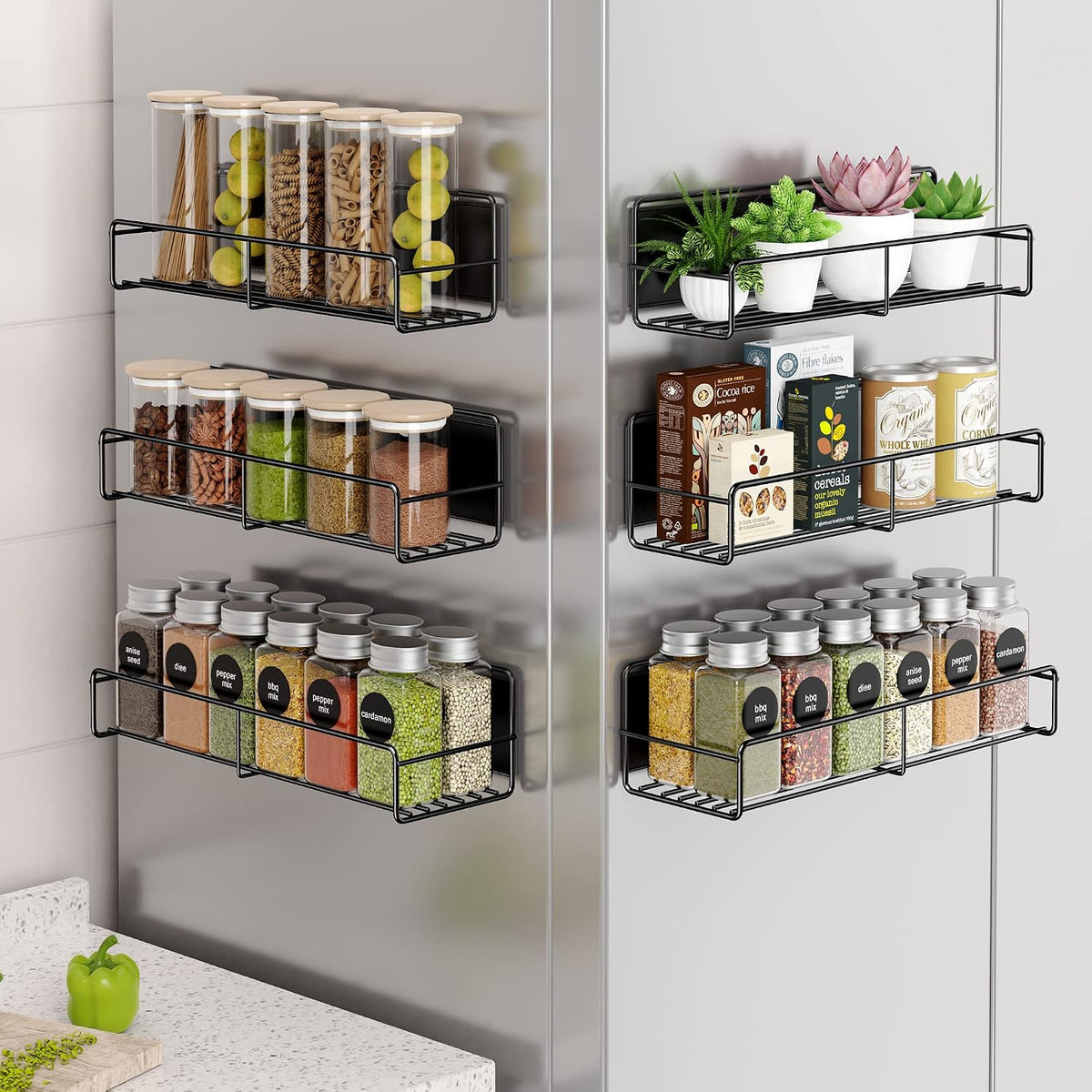 16.9 Inch Large Capacity Magnetic Spice Rack for Refrigerator Black