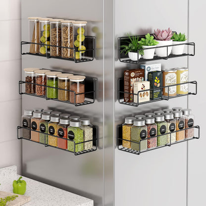 16.9 Inch Large Capacity Magnetic Spice Rack for Refrigerator Black