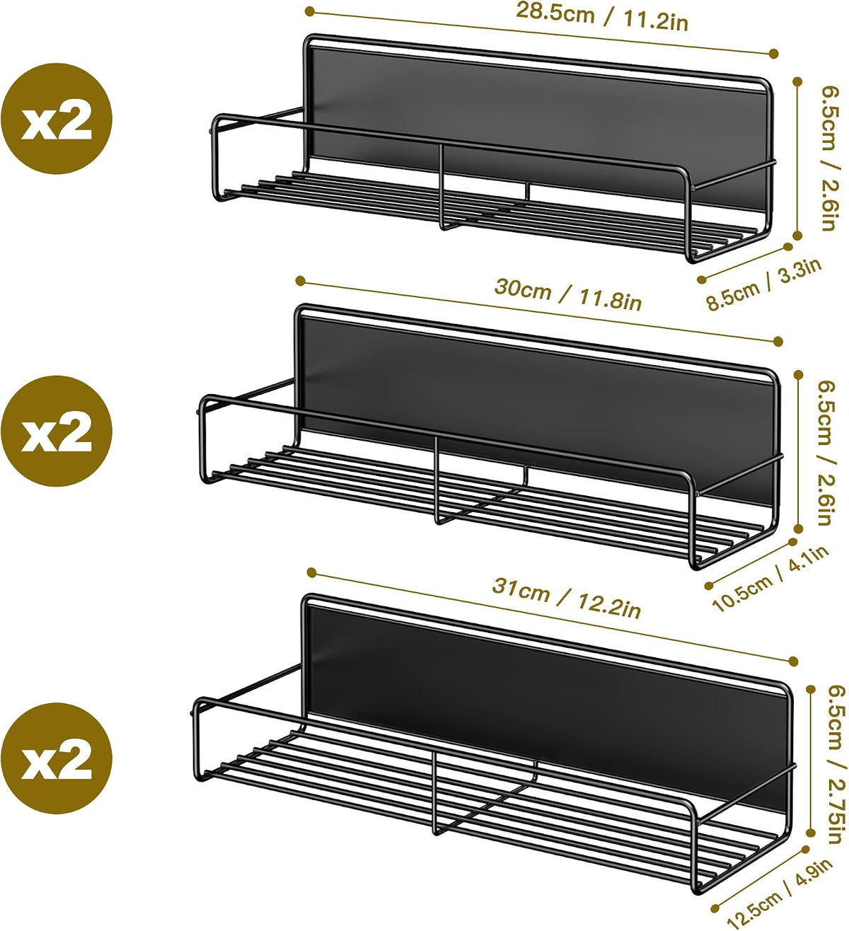 16.9 Inch Large Capacity Magnetic Spice Rack for Refrigerator Black