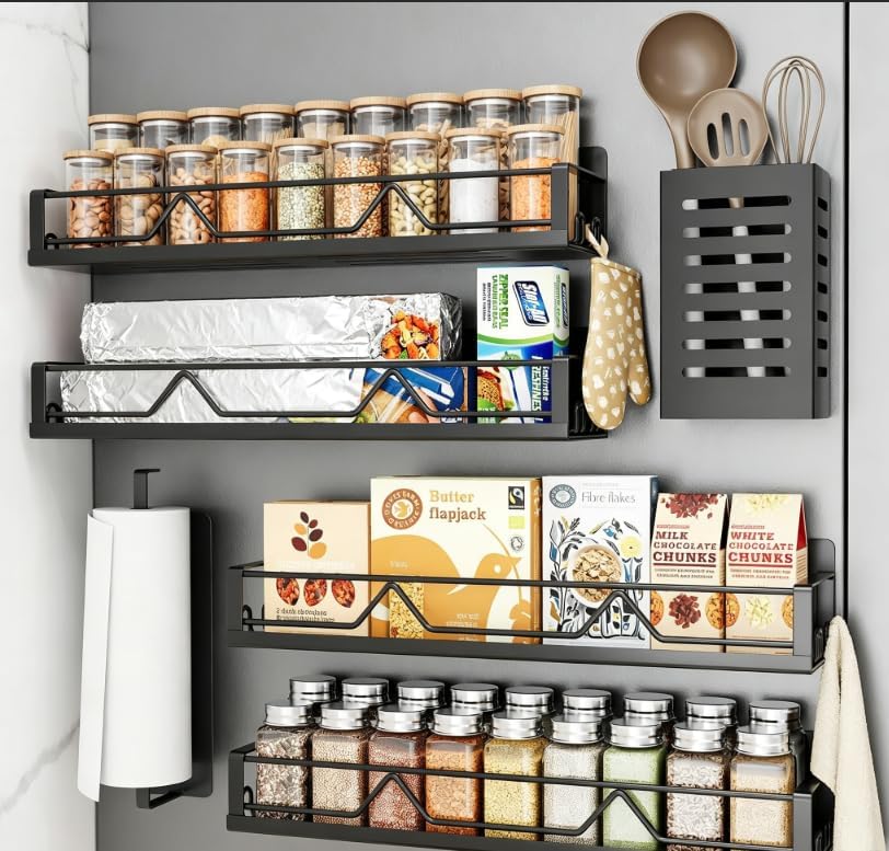 16.9 Inch Large Capacity Magnetic Spice Rack for Refrigerator Black