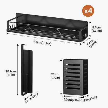 16.9 Inch Large Capacity Magnetic Spice Rack for Refrigerator Black