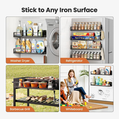 16.9 Inch Large Capacity Magnetic Spice Rack for Refrigerator Black
