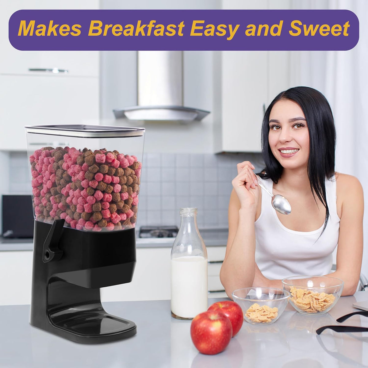 Cereal Dispenser Countertop, 5L Cereal Containers Storage Dispenser for Pantry, Large Dry Food Cereal Dispenser, Not Easy to Crush Cereal, Can Hold Oatmeal, Candy, Snack, Grain, Pet Food (White)