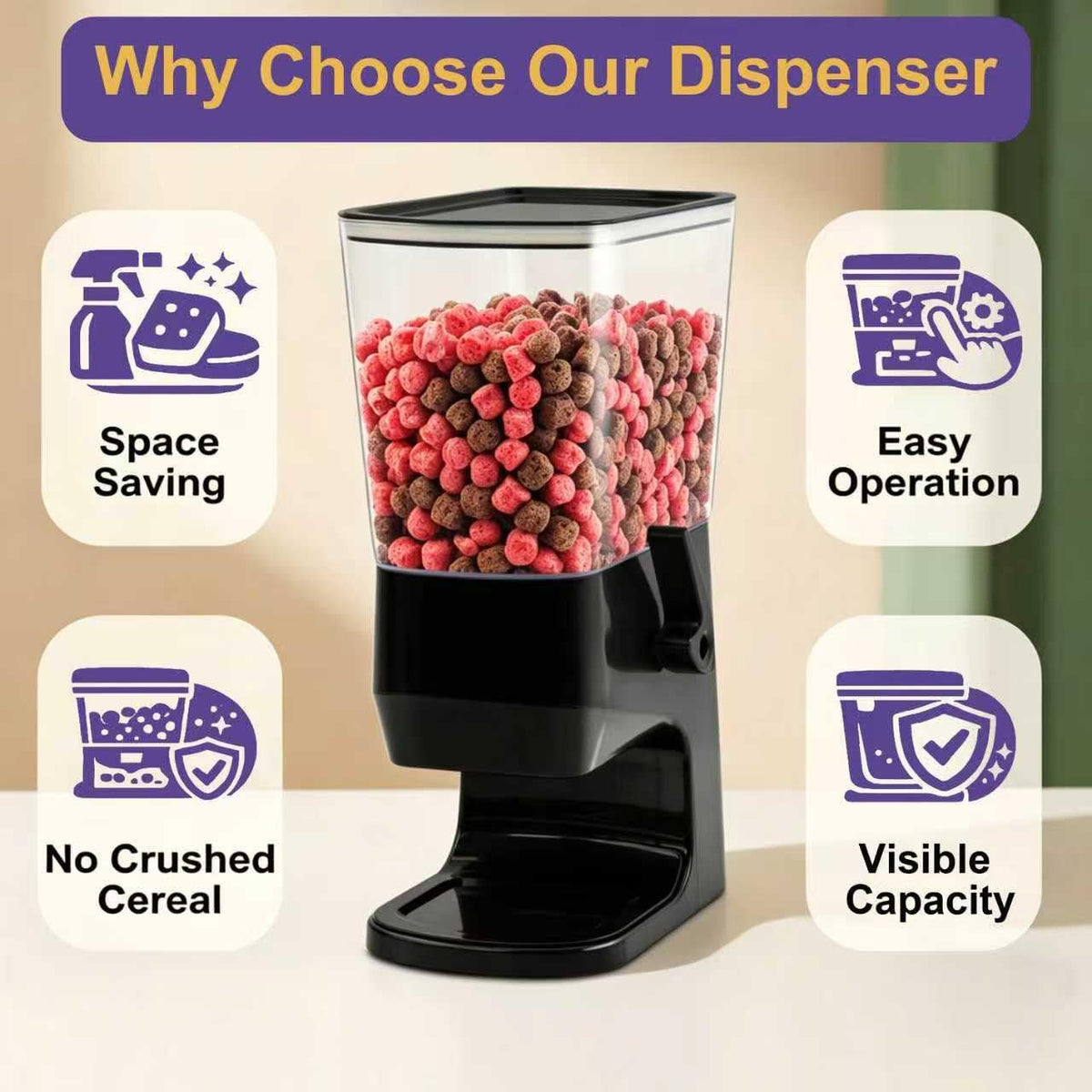 Cereal Dispenser Countertop, 5L Cereal Containers Storage Dispenser for Pantry, Large Dry Food Cereal Dispenser, Not Easy to Crush Cereal, Can Hold Oatmeal, Candy, Snack, Grain, Pet Food (White)