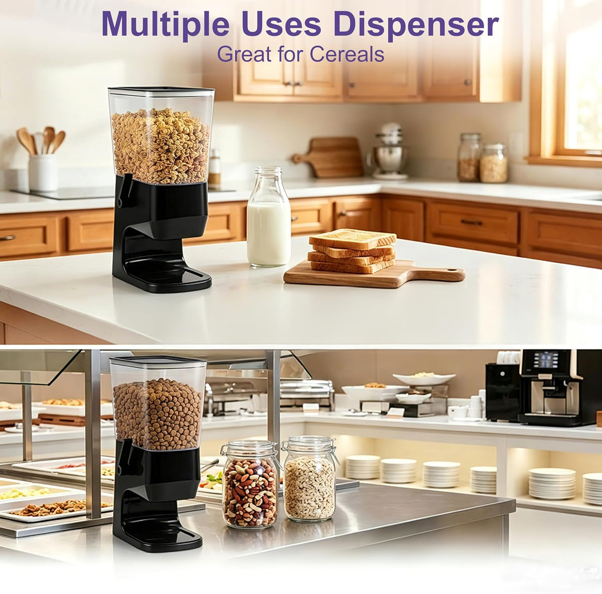Cereal Dispenser Countertop, 5L Cereal Containers Storage Dispenser for Pantry, Large Dry Food Cereal Dispenser, Not Easy to Crush Cereal, Can Hold Oatmeal, Candy, Snack, Grain, Pet Food (White)