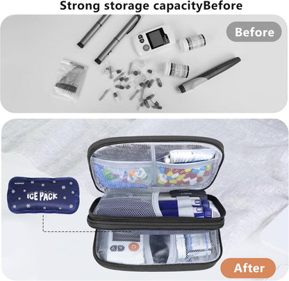 Insulin Cooler Travel Case, Double Layer Medicine Kit Diabetes Travel Case, Portable Medicine Organizer with 2Pack 150g Ice Pack TSA Approved for Insulin Pens Diabetic Supplies (Black)