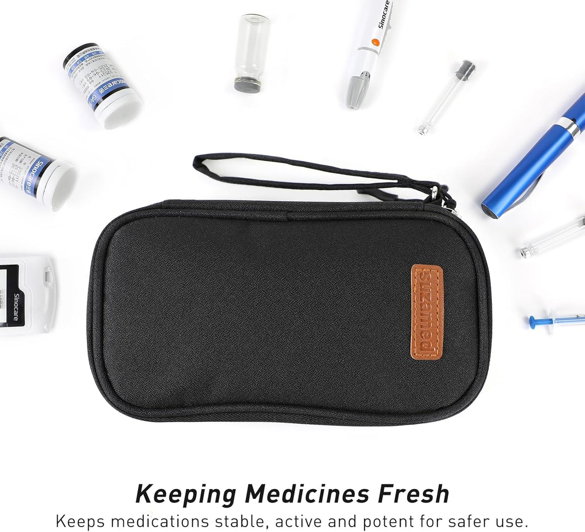 Insulin Cooler Travel Case, Double Layer Medicine Kit Diabetes Travel Case, Portable Medicine Organizer with 2Pack 150g Ice Pack TSA Approved for Insulin Pens Diabetic Supplies (Black)