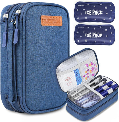 Insulin Cooler Travel Case, Double Layer Medicine Kit Diabetes Travel Case, Portable Medicine Organizer with 2Pack 150g Ice Pack TSA Approved for Insulin Pens Diabetic Supplies (Black)