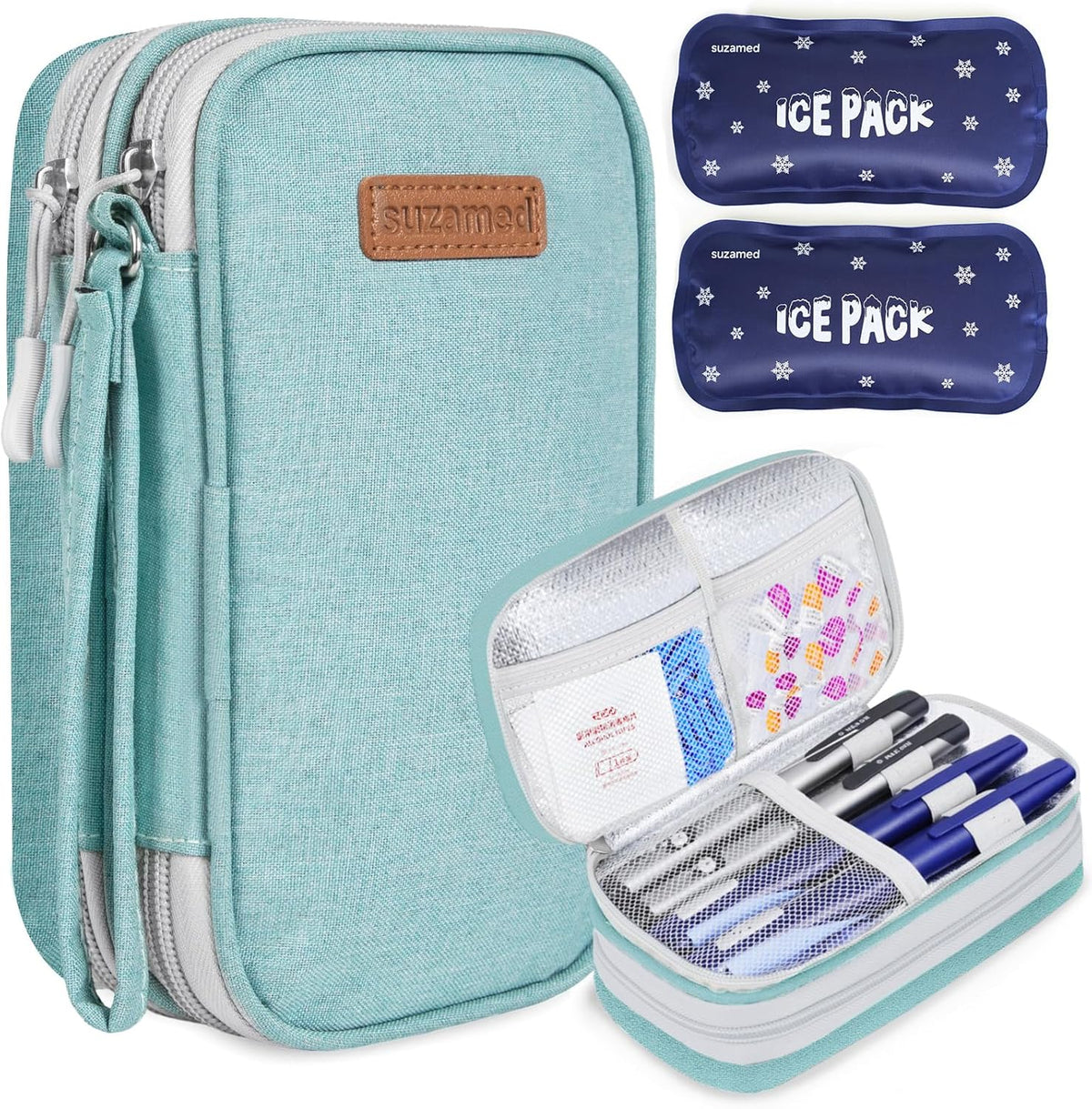 Insulin Cooler Travel Case, Double Layer Medicine Kit Diabetes Travel Case, Portable Medicine Organizer with 2Pack 150g Ice Pack TSA Approved for Insulin Pens Diabetic Supplies (Black)