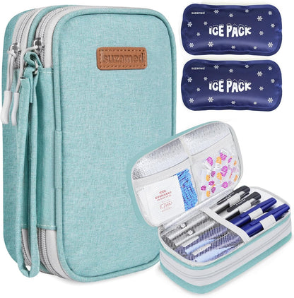Insulin Cooler Travel Case, Double Layer Medicine Kit Diabetes Travel Case, Portable Medicine Organizer with 2Pack 150g Ice Pack TSA Approved for Insulin Pens Diabetic Supplies (Black)