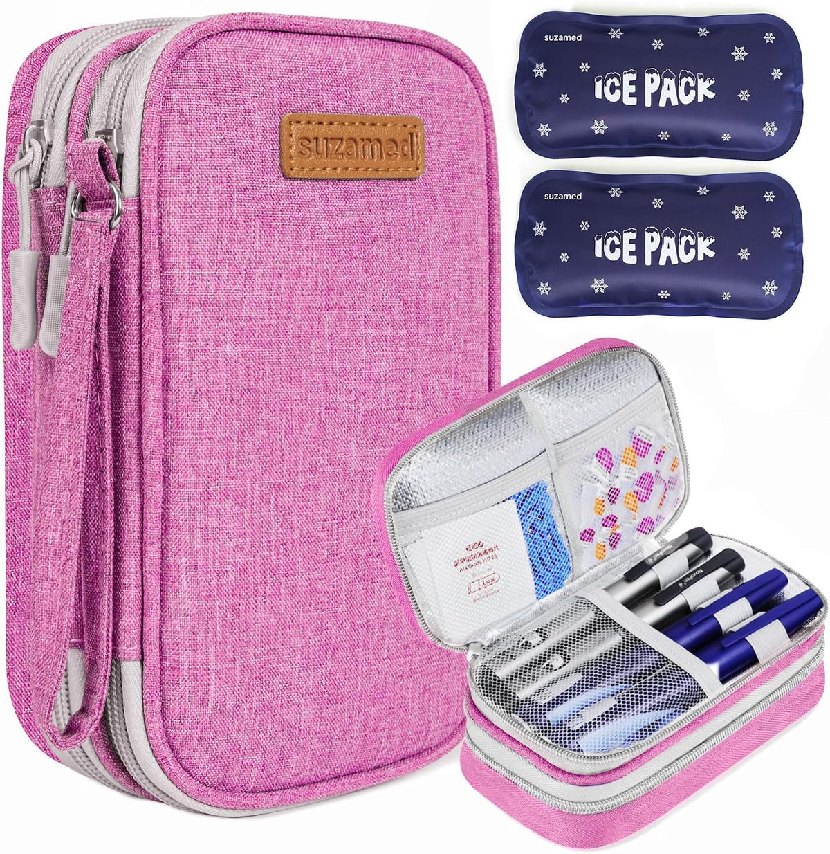 Insulin Cooler Travel Case, Double Layer Medicine Kit Diabetes Travel Case, Portable Medicine Organizer with 2Pack 150g Ice Pack TSA Approved for Insulin Pens Diabetic Supplies (Black)