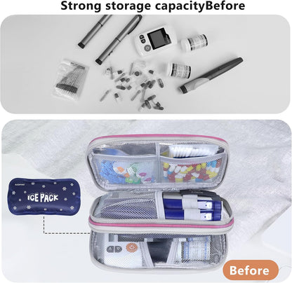 Insulin Cooler Travel Case, Double Layer Medicine Kit Diabetes Travel Case, Portable Medicine Organizer with 2Pack 150g Ice Pack TSA Approved for Insulin Pens Diabetic Supplies (Black)