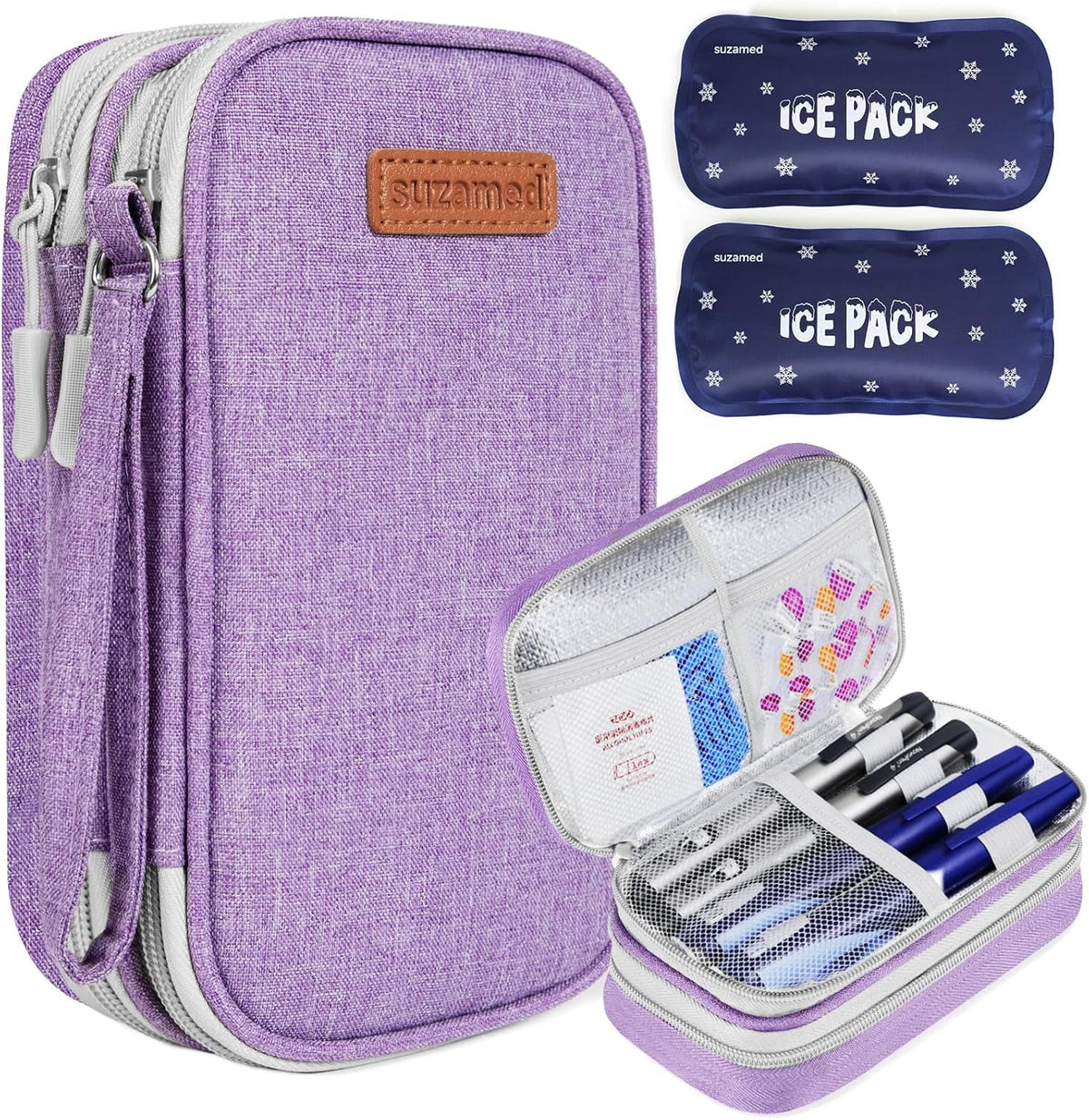 Insulin Cooler Travel Case, Double Layer Medicine Kit Diabetes Travel Case, Portable Medicine Organizer with 2Pack 150g Ice Pack TSA Approved for Insulin Pens Diabetic Supplies (Black)