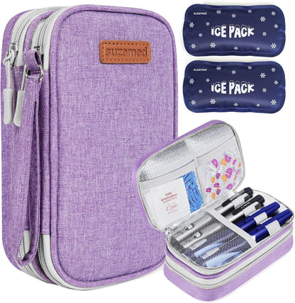 Insulin Cooler Travel Case, Double Layer Medicine Kit Diabetes Travel Case, Portable Medicine Organizer with 2Pack 150g Ice Pack TSA Approved for Insulin Pens Diabetic Supplies (Black)