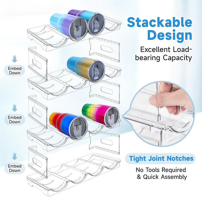 Large Compartment Water Bottle Organizer,4 Tier Stackable Water Bottle Rack for Cabinet,Tumbler Storage Organizer for Kitchen,Fridge,Cabinet Organization and Storage,Clear Water Bottle Storage Rack