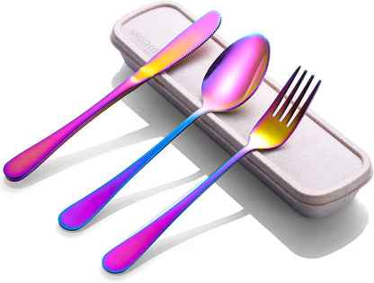 Travel Utensils with Case, 4-Piece Stainless Steel Set, Black