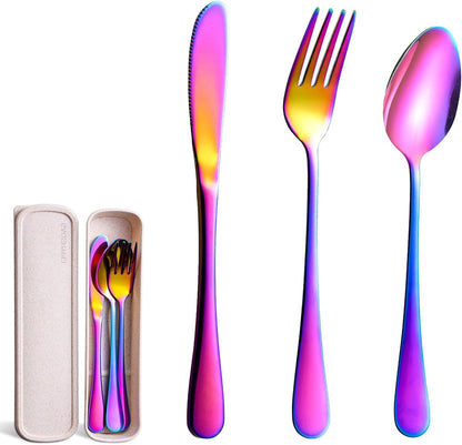 Travel Utensils with Case, 4-Piece Stainless Steel Set, Black