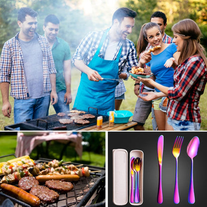 Travel Utensils with Case, 4-Piece Stainless Steel Set, Black