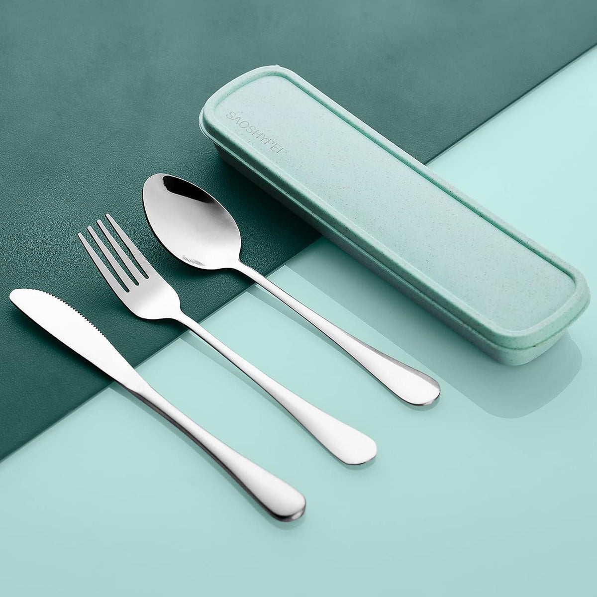 Travel Utensils with Case, 4-Piece Stainless Steel Set, Black