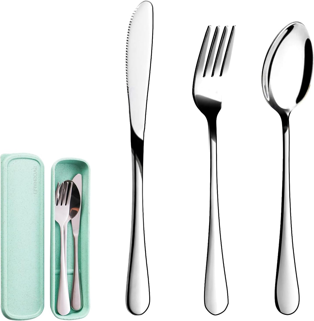 Travel Utensils with Case, 4-Piece Stainless Steel Set, Black