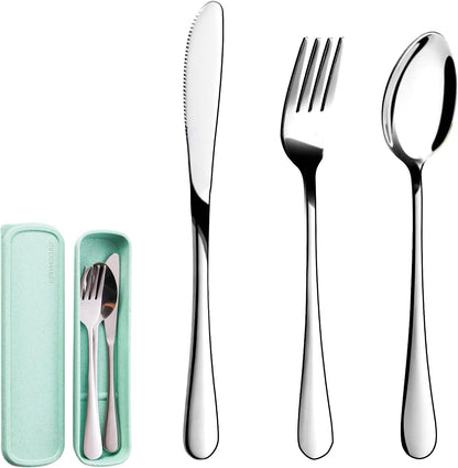 Travel Utensils with Case, 4-Piece Stainless Steel Set, Black