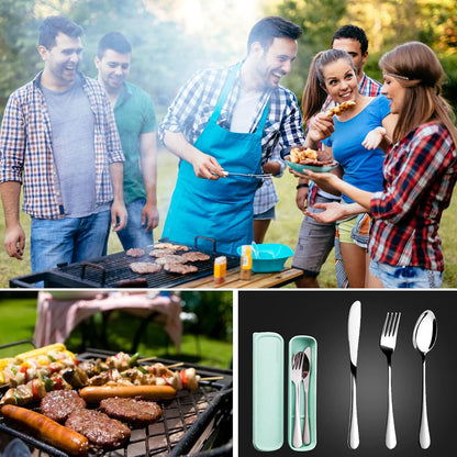Travel Utensils with Case, 4-Piece Stainless Steel Set, Black