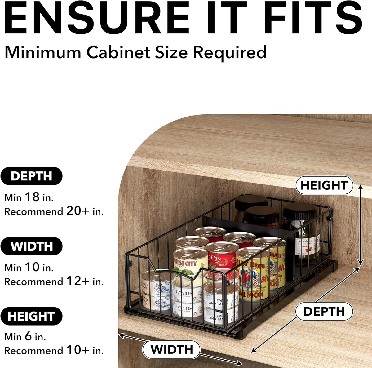 Pull-Out Cabinet Sliding Basket, 17.2Dx9.7Wx5H, Chrome | Ideal for Kitchen and Bathroom Cabinet Storage Organizer, Under Sink or Pantry Organization
