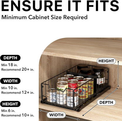 Pull-Out Cabinet Sliding Basket, 17.2Dx9.7Wx5H, Chrome | Ideal for Kitchen and Bathroom Cabinet Storage Organizer, Under Sink or Pantry Organization