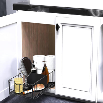 Pull-Out Cabinet Sliding Basket, 17.2Dx9.7Wx5H, Chrome | Ideal for Kitchen and Bathroom Cabinet Storage Organizer, Under Sink or Pantry Organization