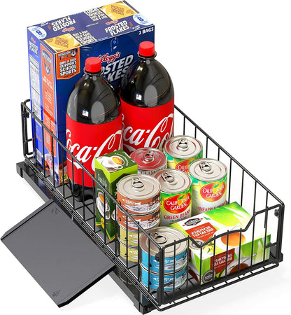 Pull-Out Cabinet Sliding Basket, 17.2Dx9.7Wx5H, Chrome | Ideal for Kitchen and Bathroom Cabinet Storage Organizer, Under Sink or Pantry Organization