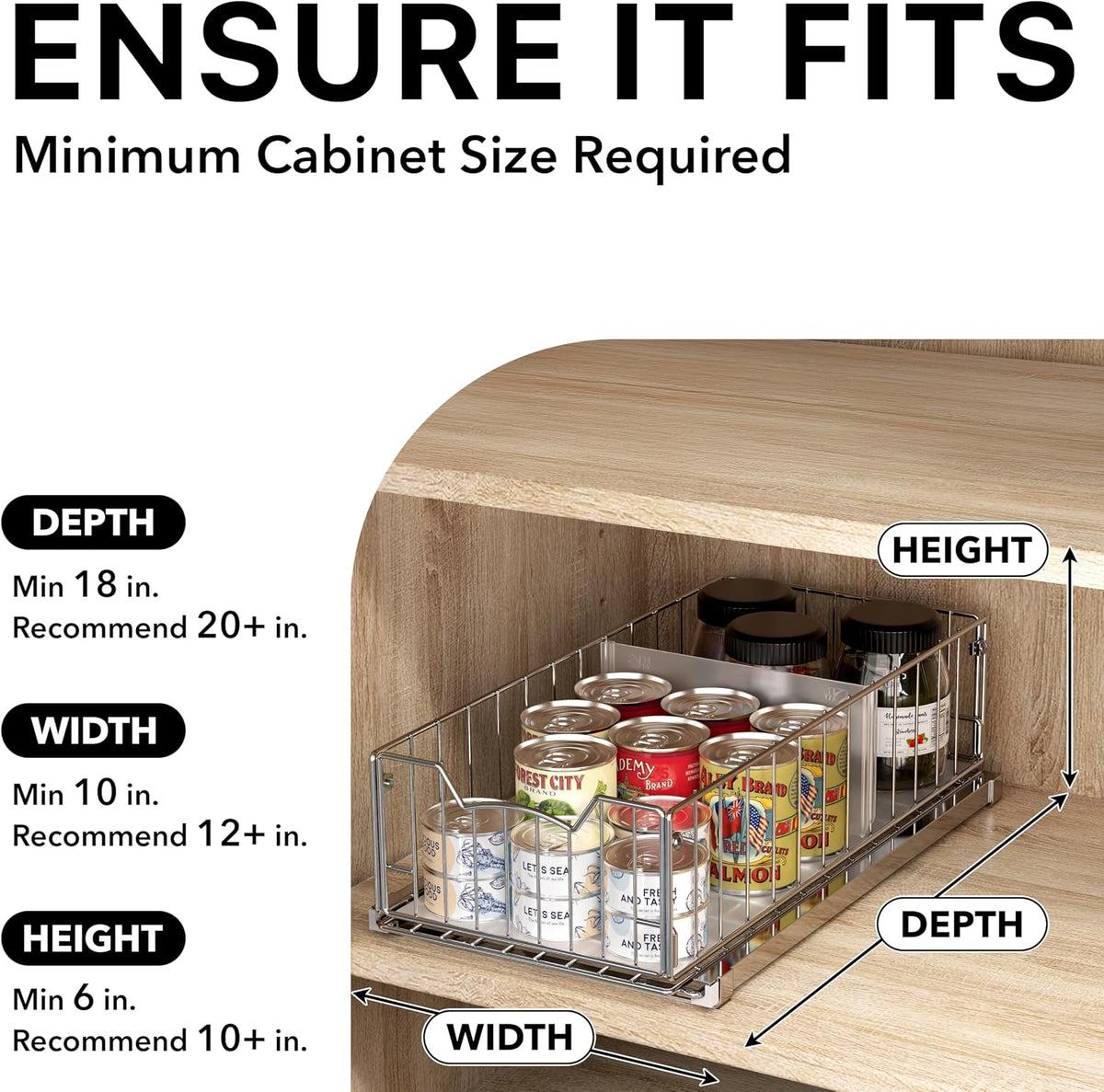 Pull-Out Cabinet Sliding Basket, 17.2Dx9.7Wx5H, Chrome | Ideal for Kitchen and Bathroom Cabinet Storage Organizer, Under Sink or Pantry Organization