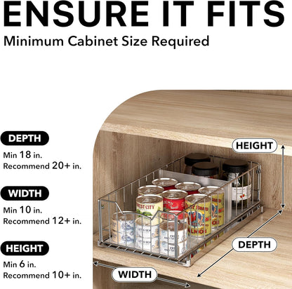 Pull-Out Cabinet Sliding Basket, 17.2Dx9.7Wx5H, Chrome | Ideal for Kitchen and Bathroom Cabinet Storage Organizer, Under Sink or Pantry Organization