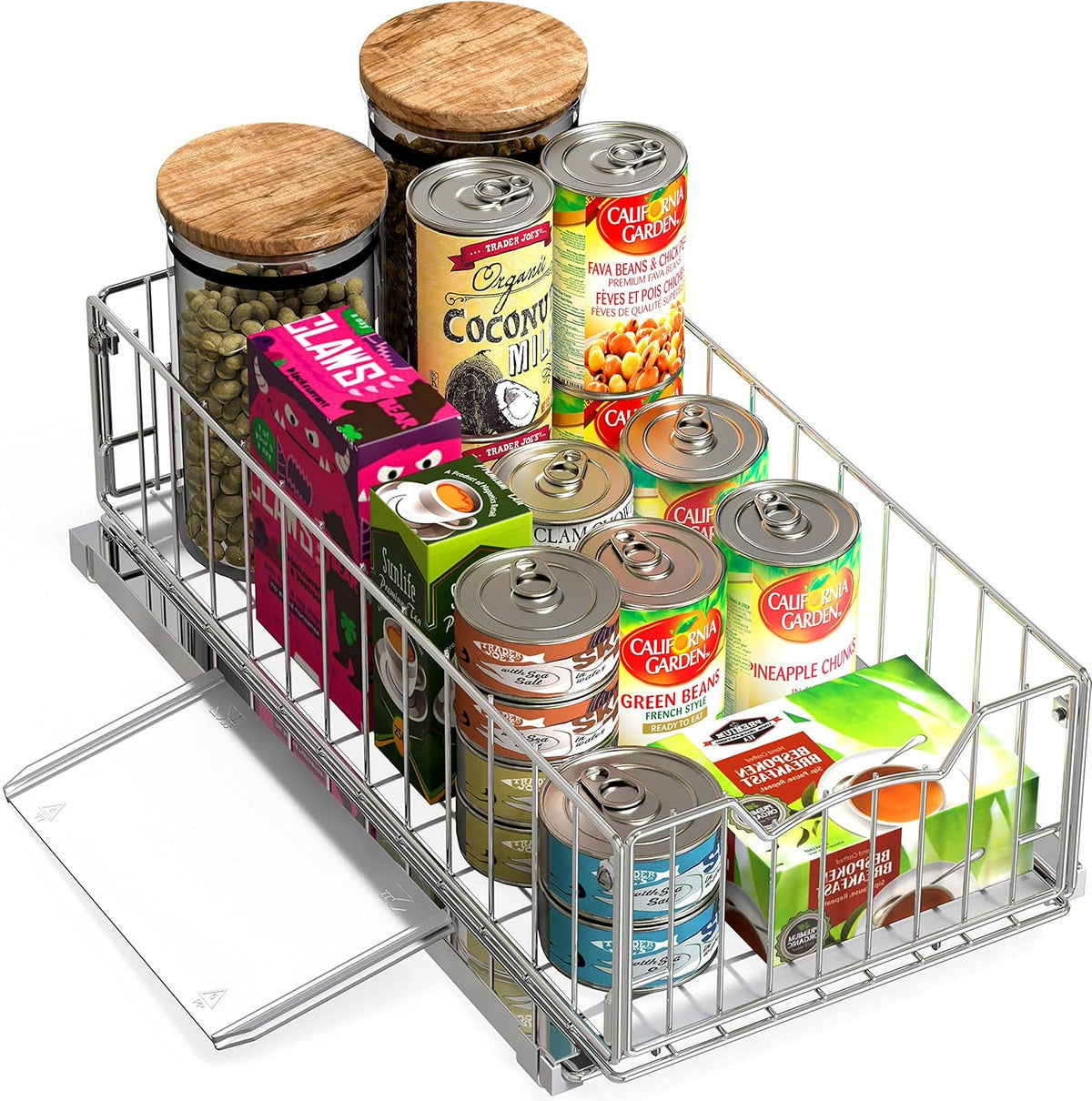 Pull-Out Cabinet Sliding Basket, 17.2Dx9.7Wx5H, Chrome | Ideal for Kitchen and Bathroom Cabinet Storage Organizer, Under Sink or Pantry Organization