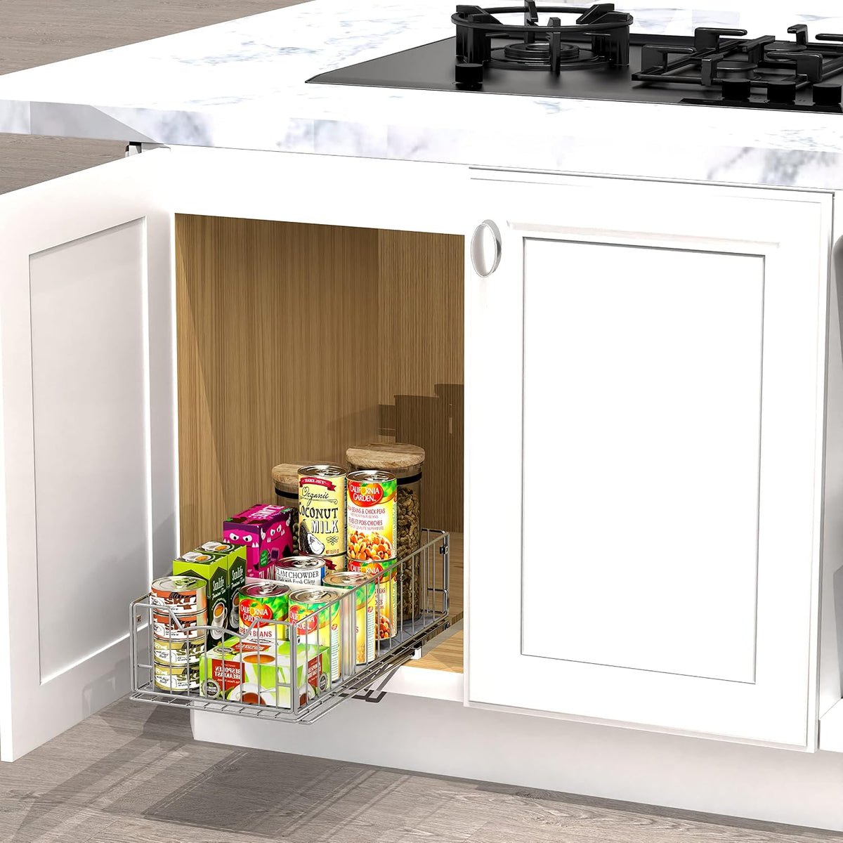 Pull-Out Cabinet Sliding Basket, 17.2Dx9.7Wx5H, Chrome | Ideal for Kitchen and Bathroom Cabinet Storage Organizer, Under Sink or Pantry Organization