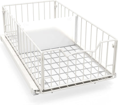 Pull-Out Cabinet Sliding Basket, 17.2Dx9.7Wx5H, Chrome | Ideal for Kitchen and Bathroom Cabinet Storage Organizer, Under Sink or Pantry Organization