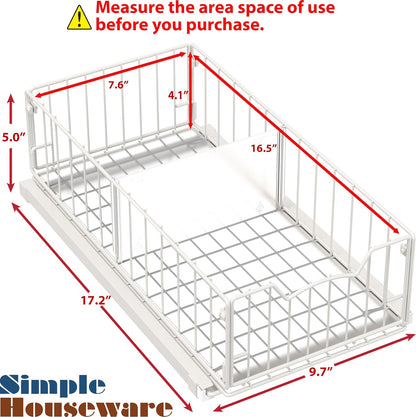 Pull-Out Cabinet Sliding Basket, 17.2Dx9.7Wx5H, Chrome | Ideal for Kitchen and Bathroom Cabinet Storage Organizer, Under Sink or Pantry Organization