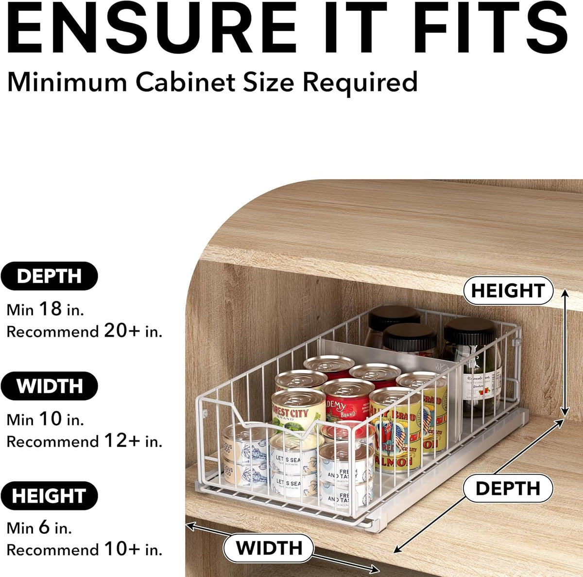 Pull-Out Cabinet Sliding Basket, 17.2Dx9.7Wx5H, Chrome | Ideal for Kitchen and Bathroom Cabinet Storage Organizer, Under Sink or Pantry Organization