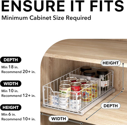 Pull-Out Cabinet Sliding Basket, 17.2Dx9.7Wx5H, Chrome | Ideal for Kitchen and Bathroom Cabinet Storage Organizer, Under Sink or Pantry Organization