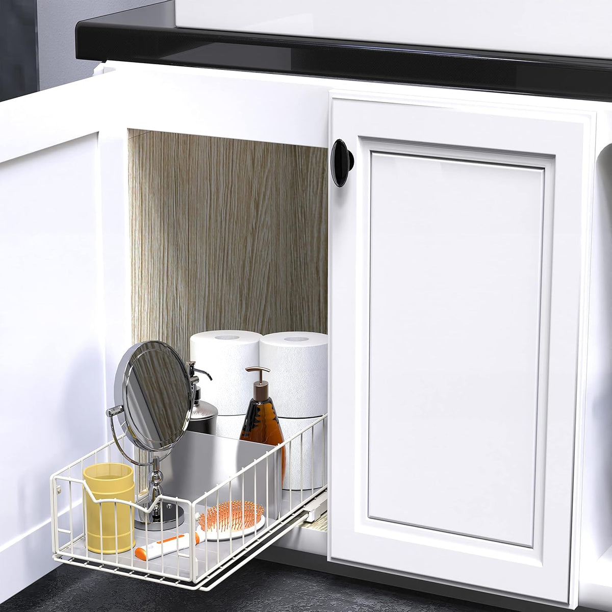 Pull-Out Cabinet Sliding Basket, 17.2Dx9.7Wx5H, Chrome | Ideal for Kitchen and Bathroom Cabinet Storage Organizer, Under Sink or Pantry Organization