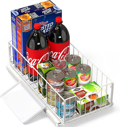 Pull-Out Cabinet Sliding Basket, 17.2Dx9.7Wx5H, Chrome | Ideal for Kitchen and Bathroom Cabinet Storage Organizer, Under Sink or Pantry Organization
