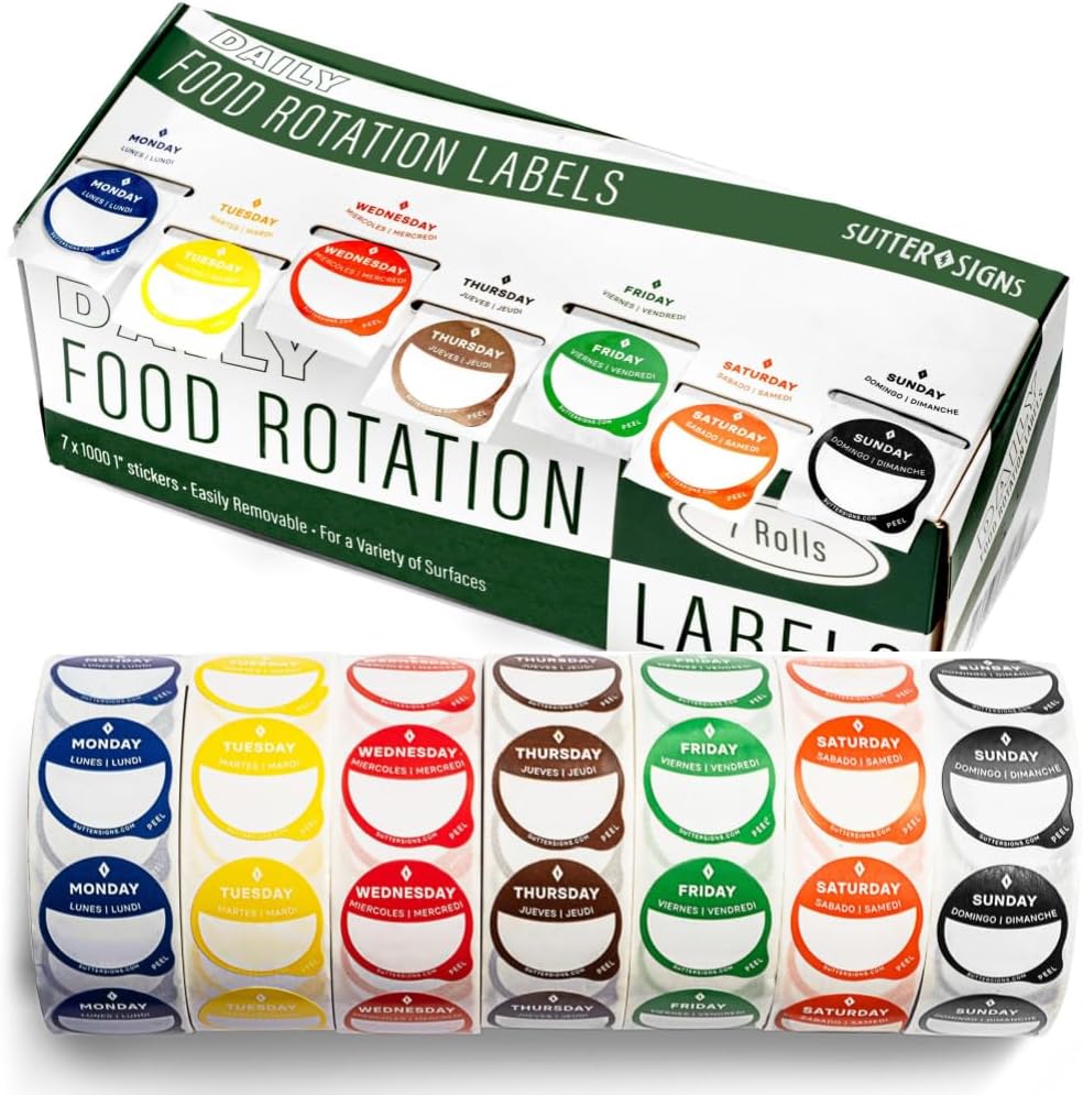 Date Stickers for Food - Day of The Week Day Dots Removable Food Labels | 0.75" Date Dot Stickers for Food Containers, 3500 Labels with Dispenser Box