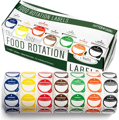Date Stickers for Food - Day of The Week Day Dots Removable Food Labels | 0.75" Date Dot Stickers for Food Containers, 3500 Labels with Dispenser Box