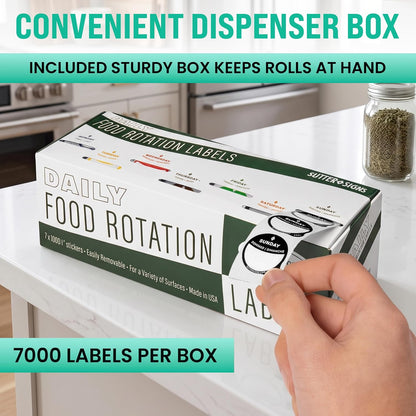 Date Stickers for Food - Day of The Week Day Dots Removable Food Labels | 0.75" Date Dot Stickers for Food Containers, 3500 Labels with Dispenser Box