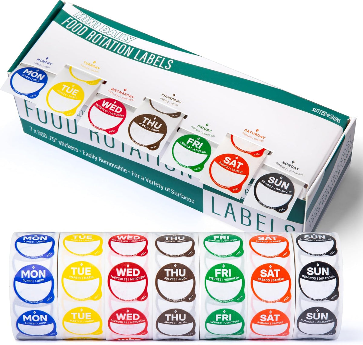 Date Stickers for Food - Day of The Week Day Dots Removable Food Labels | 0.75" Date Dot Stickers for Food Containers, 3500 Labels with Dispenser Box