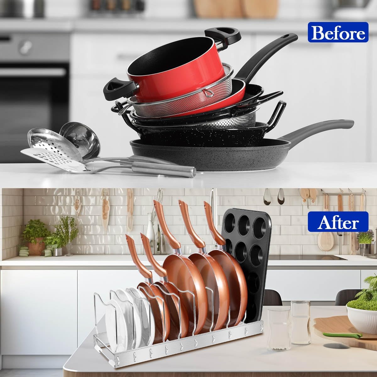 Lid Organizer Pot Lid Organizer Detachable and Adjustable Pots and Pans Organizer for Kitchen Cabinet Storage for Pots and Pans, Cutting Boards, Cooking Utensils