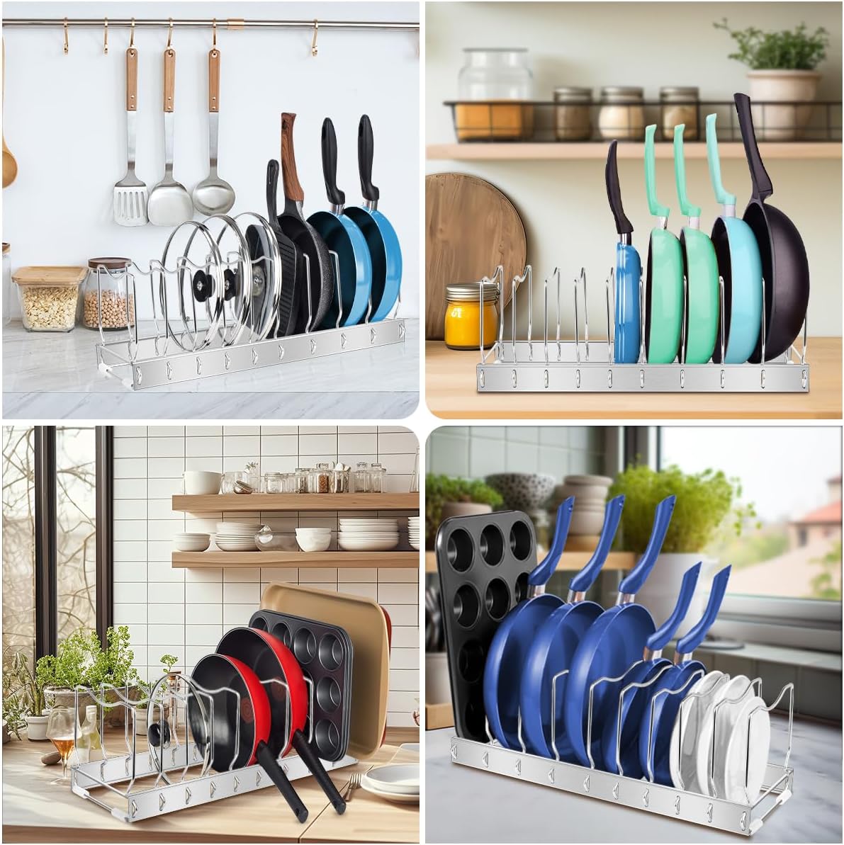 Lid Organizer Pot Lid Organizer Detachable and Adjustable Pots and Pans Organizer for Kitchen Cabinet Storage for Pots and Pans, Cutting Boards, Cooking Utensils