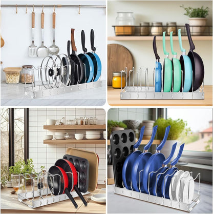 Lid Organizer Pot Lid Organizer Detachable and Adjustable Pots and Pans Organizer for Kitchen Cabinet Storage for Pots and Pans, Cutting Boards, Cooking Utensils
